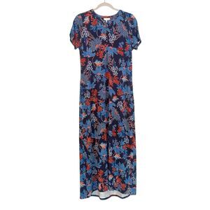 J. Jill Maxi Dress Blue Red White Floral Womens Size Small Tall